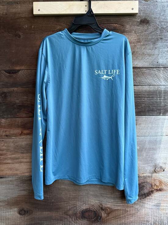 Salt Life Tops - Salt Life SLX Salty Times Ahead UV Vapor Long Sleeve Performance Shirt Blue Sz S